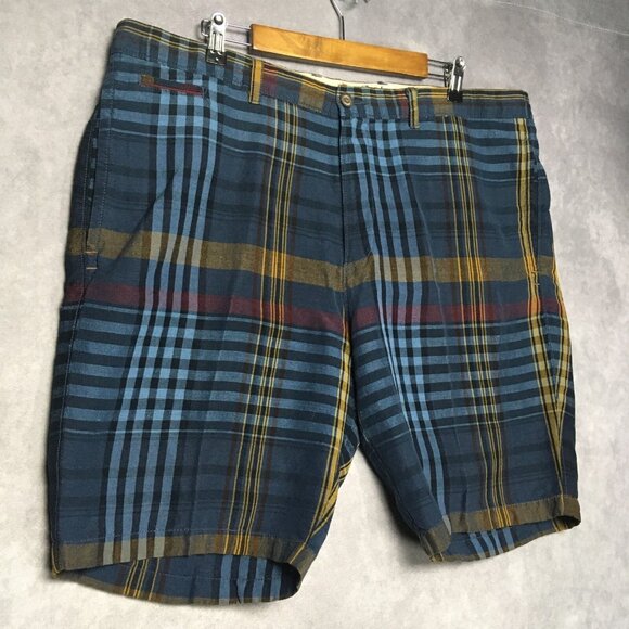 Tommy Bahama Mens Linen Shorts size 40 Blue Plaid Flat Front Casual Summer - Picture 5 of 14
